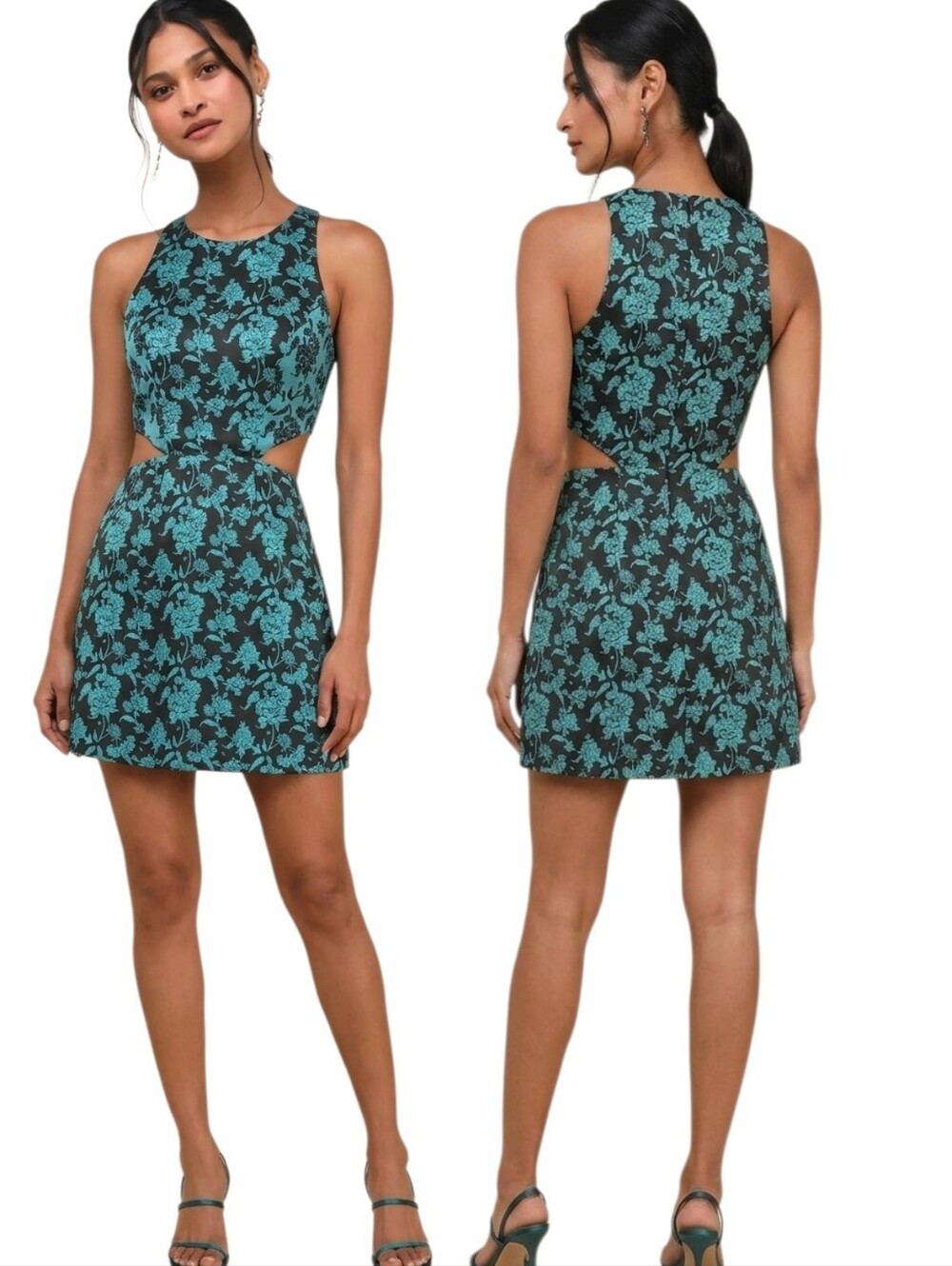 HUTCH ANTHROPOLOGIE Teal Floral Jacquard Cut-Out Mini Dress - Size 4